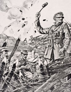 British Officer Hurling Grenades from Trench at Attacking Germans, from 
